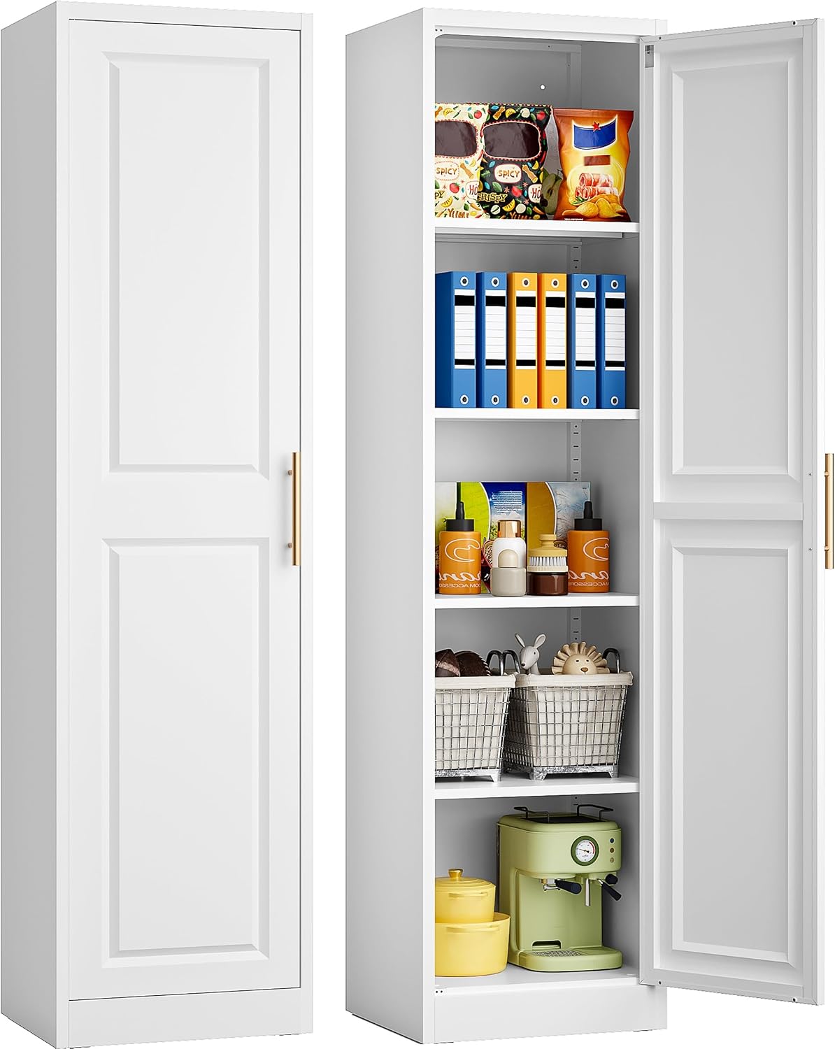 Kitchen Gadgets Organizer - خزانة تخزين طويلة ورفيعة بباب واحد