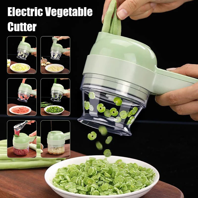 Kitchen Gadgets Vegetable Chopper - قطاعة خضروات كهربائية 4 في 1،