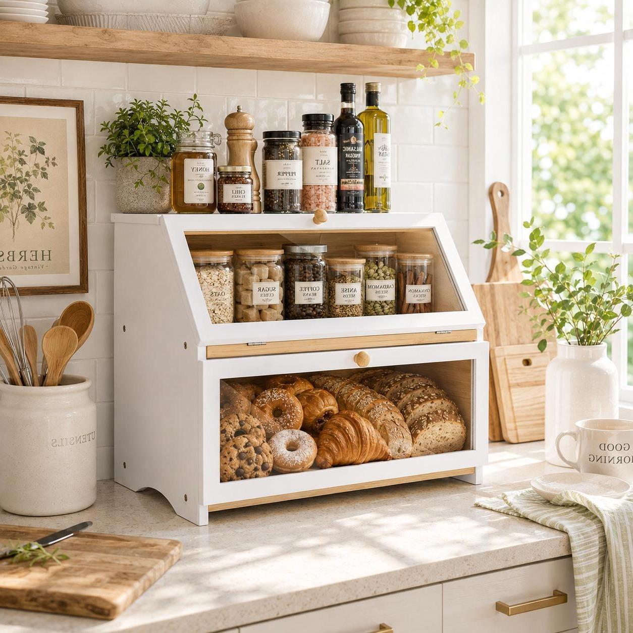صندوق خبز HOMEKOKO ذو طبقتين ل - مراجعة Kitchen Gadgets Organizer وسعره